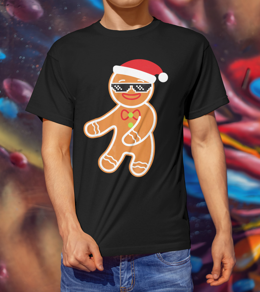 Flossing Gingerbread With Santa Hat And Sunglasses T-Shirt