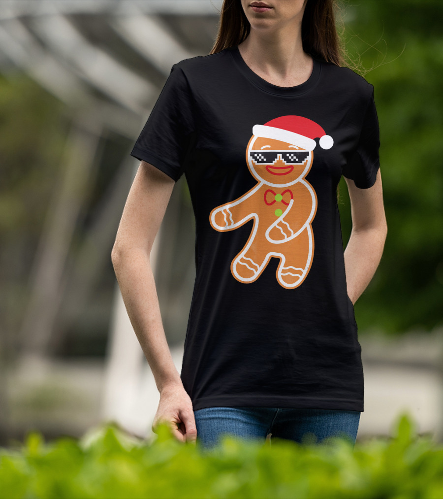 Flossing Gingerbread With Santa Hat And Sunglasses T-Shirt