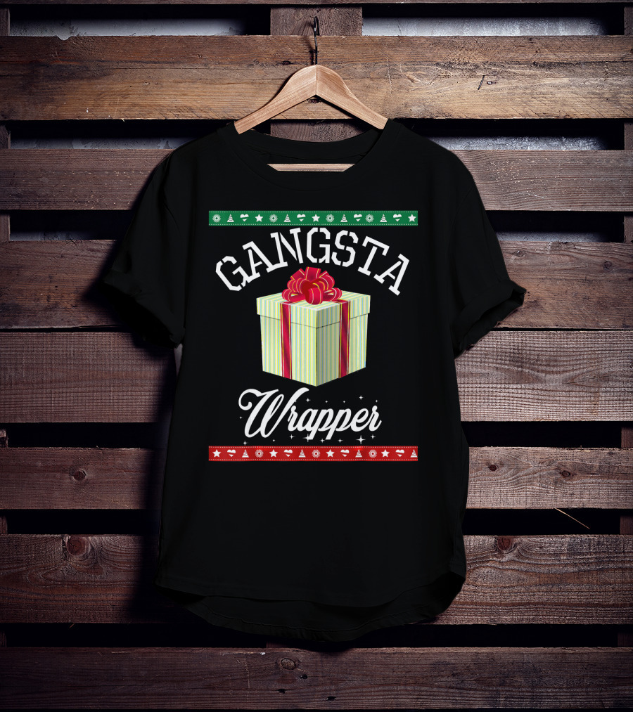 Gangsta Wrapper Funny Christmas Present With Gift Box And Festive Borders T-Shirt