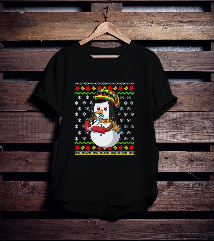 Marijuana Snowman Cannabis Ugly Sweater Rasta T-Shirt