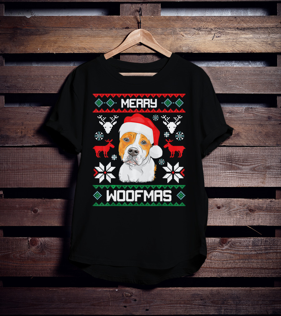 American Staffordshire Terrier Merry Woofmas T-Shirt