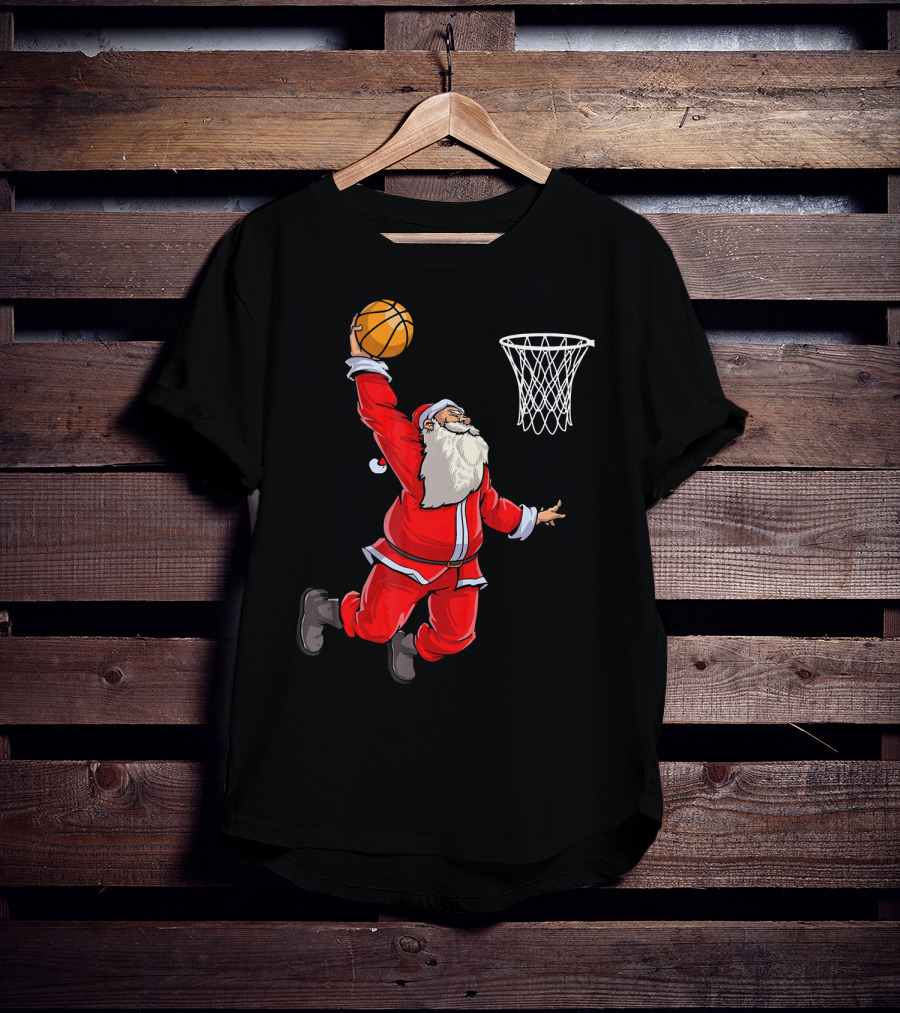 Santa Slam Dunk With Basketball T-Shirt