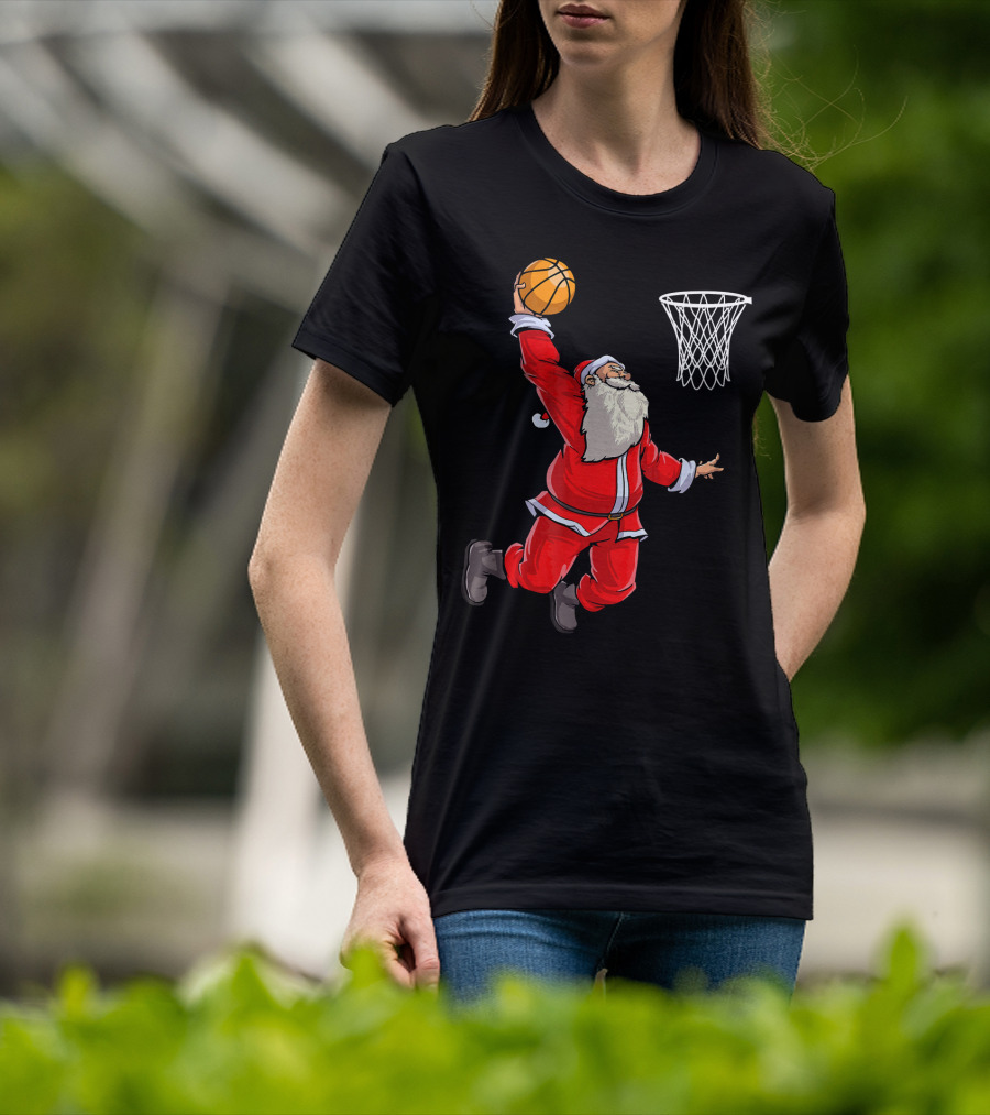 Santa Slam Dunk With Basketball T-Shirt
