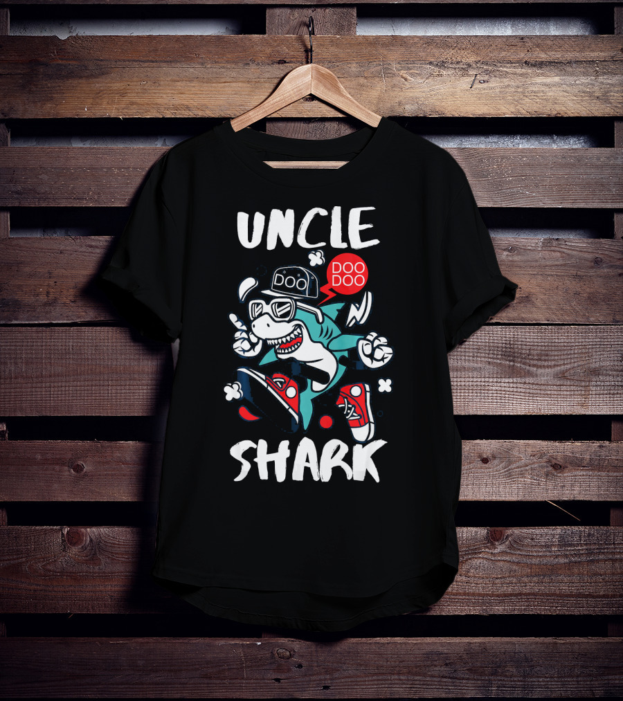Uncle Shark Doo Doo Best Uncle Hat Sunglasses Sneakers Whimsical T-Shirt