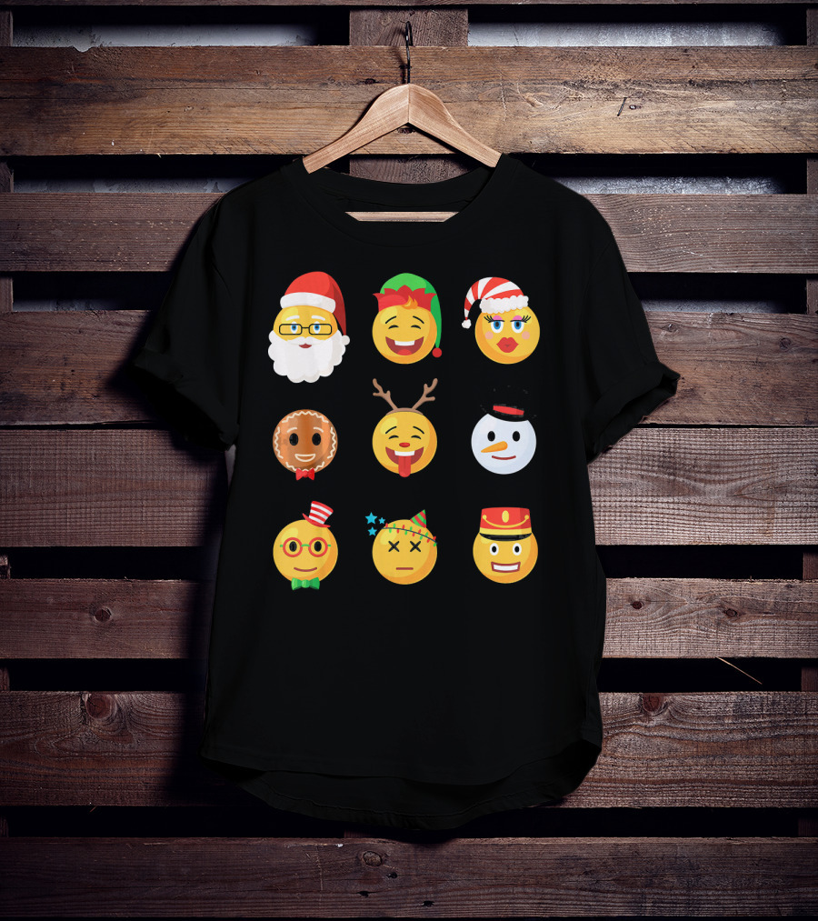 Christmas Emoji Faces Ugly Party Santa Reindeer Snowman Gingerbread T-Shirt