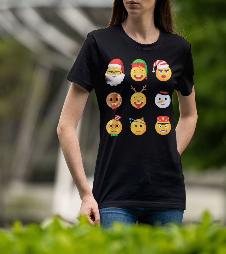 Christmas Emoji Faces Ugly Party Santa Reindeer Snowman Gingerbread T-Shirt