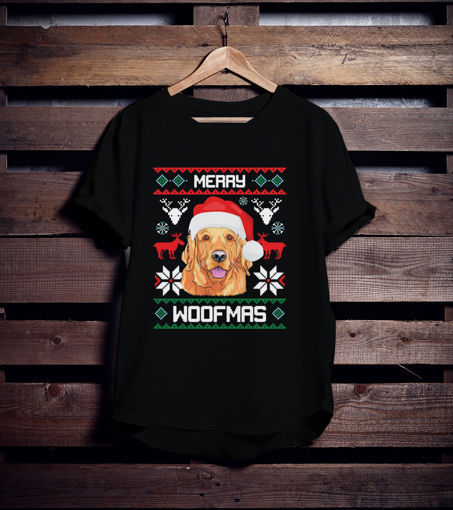 Golden Retriever Merry Woofmas Santa Hat Christmas Reindeer T-Shirt