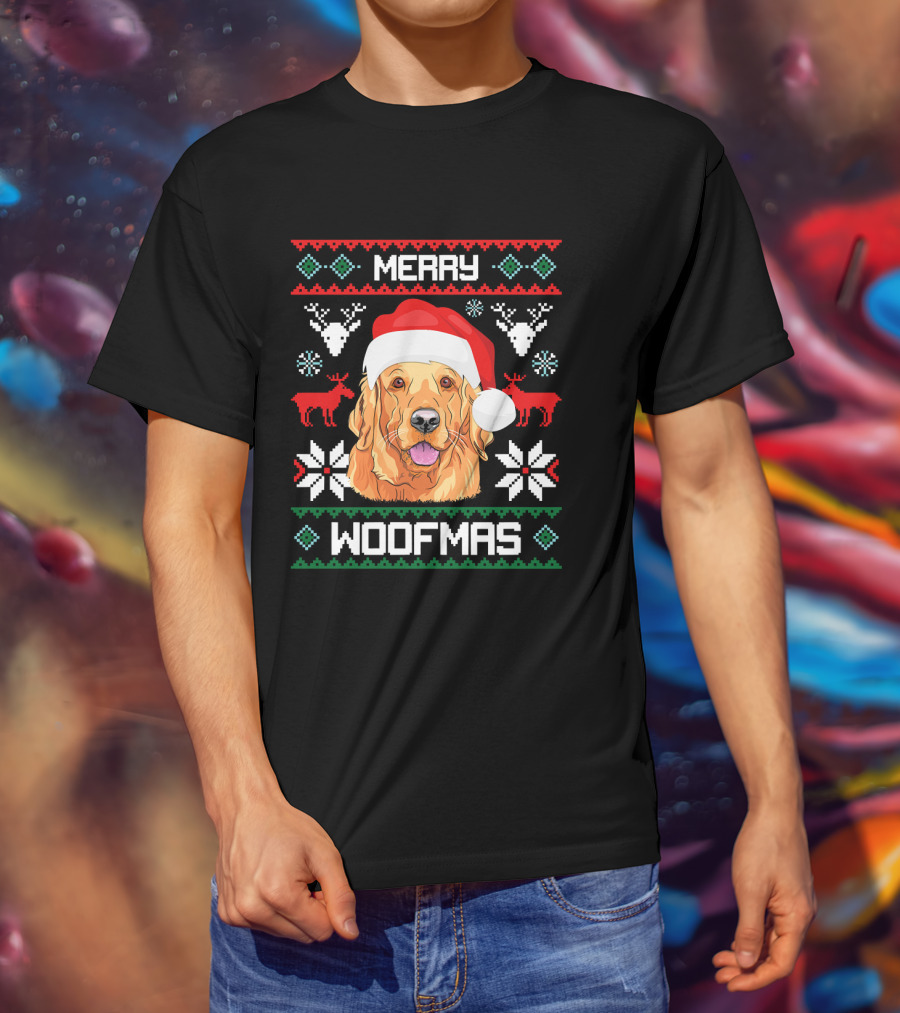 Golden Retriever Merry Woofmas Santa Hat Christmas Reindeer T-Shirt