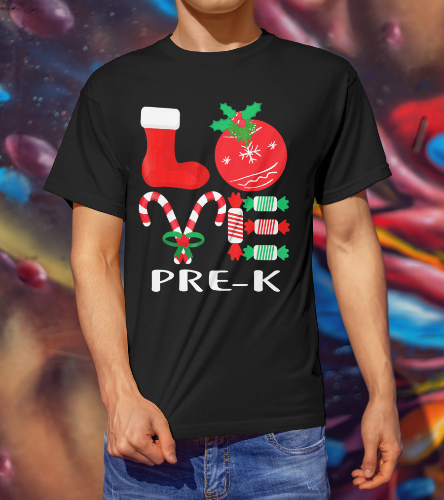 Candy Cane Christmas Stocking Ornament Pre-K T-Shirt
