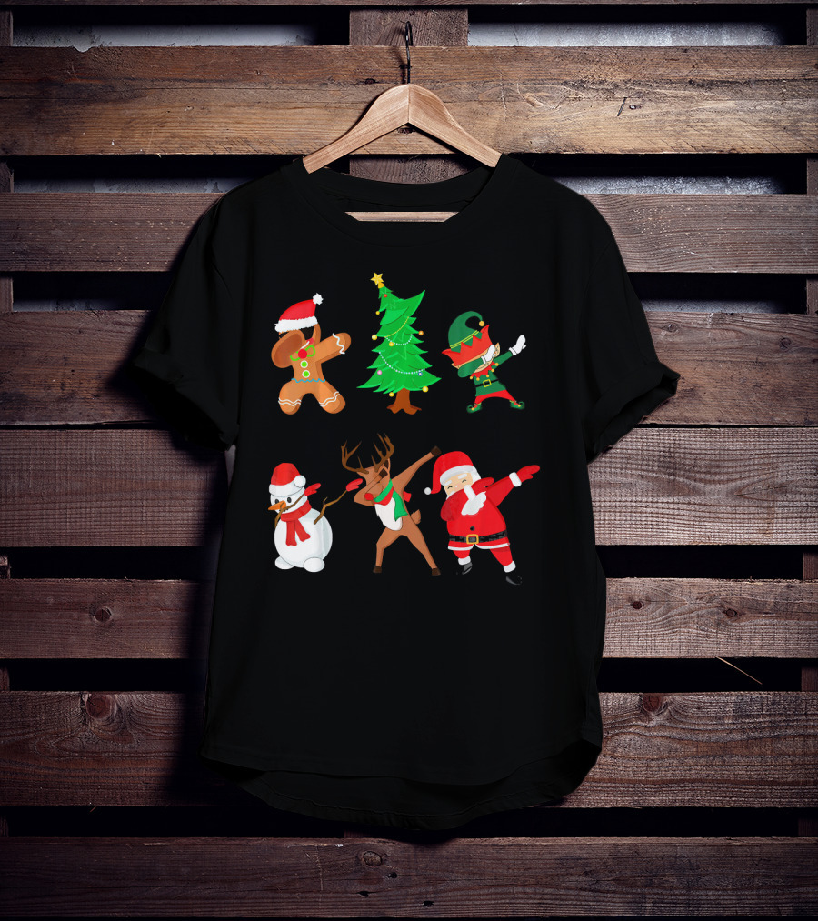 Funny Dabbing Christmas Santa Elf Gingerbread Snowman Reindeer Tree T-Shirt