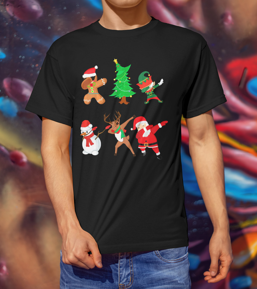 Funny Dabbing Christmas Santa Elf Gingerbread Snowman Reindeer Tree T-Shirt