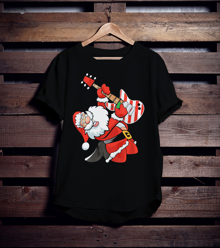 Santa Guitar Player Christmas Music Vintage Rock Holiday T-Shirt