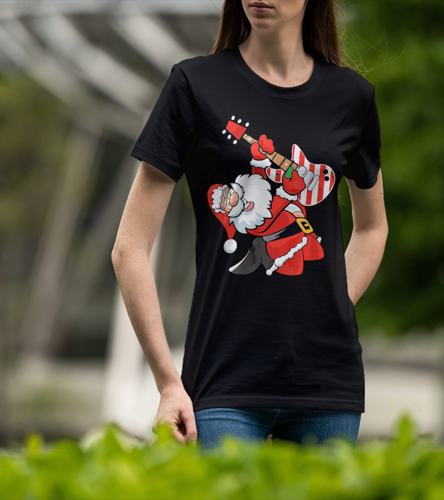 Santa Guitar Player Christmas Music Vintage Rock Holiday T-Shirt
