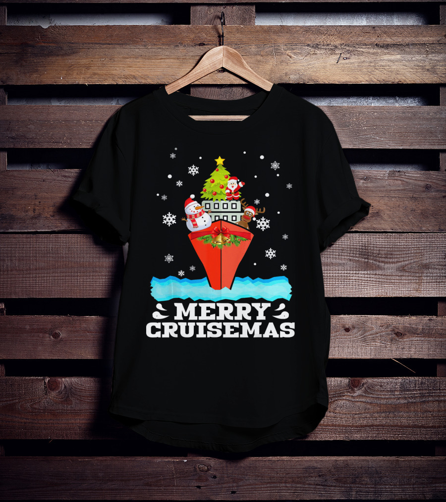 Merry Cruisemas Christmas Cruise With Santa And Snowman Caribbean Holiday T-Shirt
