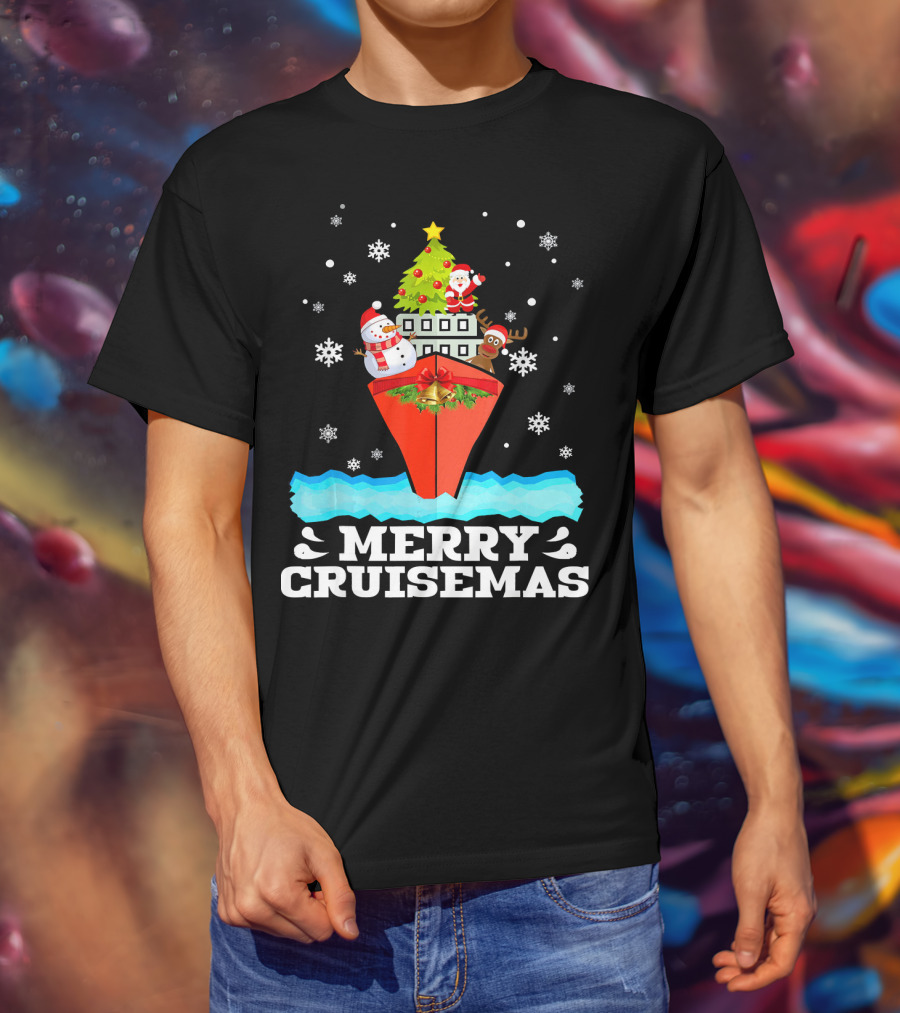 Merry Cruisemas Christmas Cruise With Santa And Snowman Caribbean Holiday T-Shirt