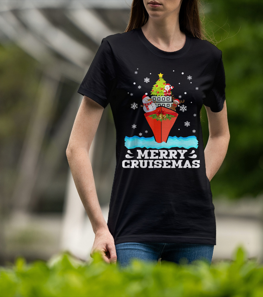 Merry Cruisemas Christmas Cruise With Santa And Snowman Caribbean Holiday T-Shirt