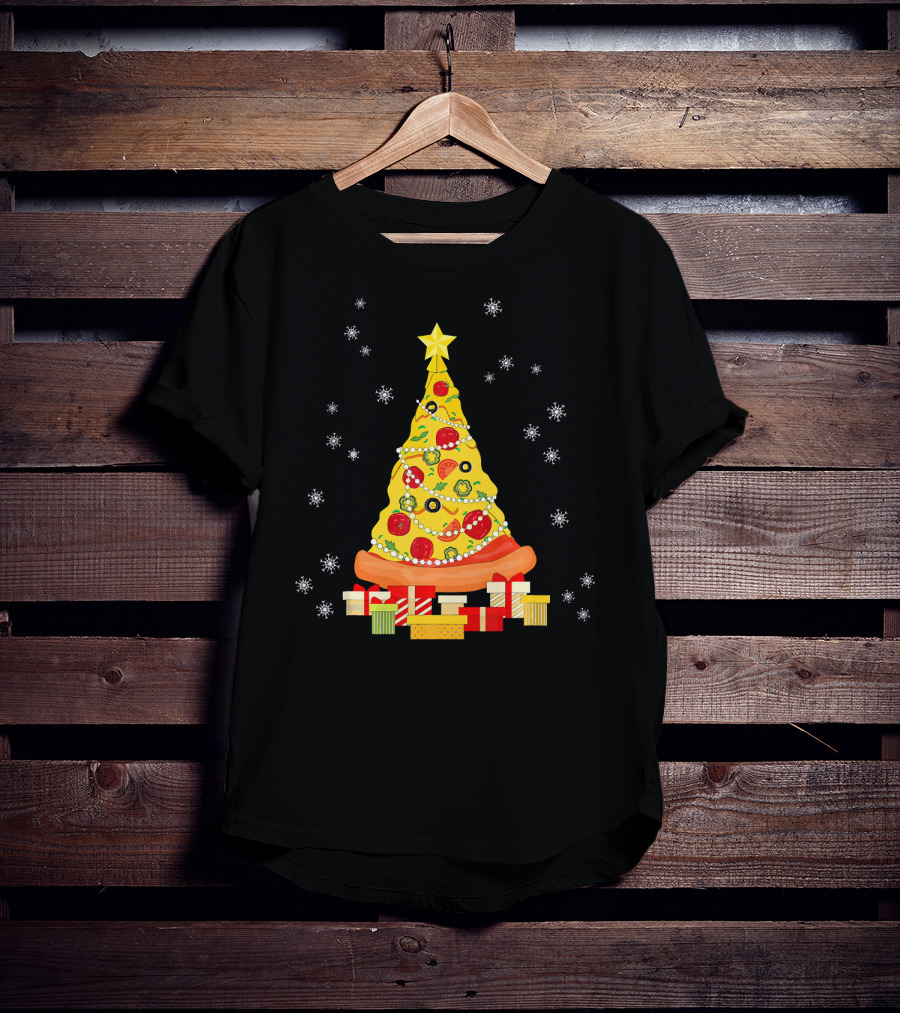 Christmas Tree Pizza With Snowflakes And Gifts T-Shirt
