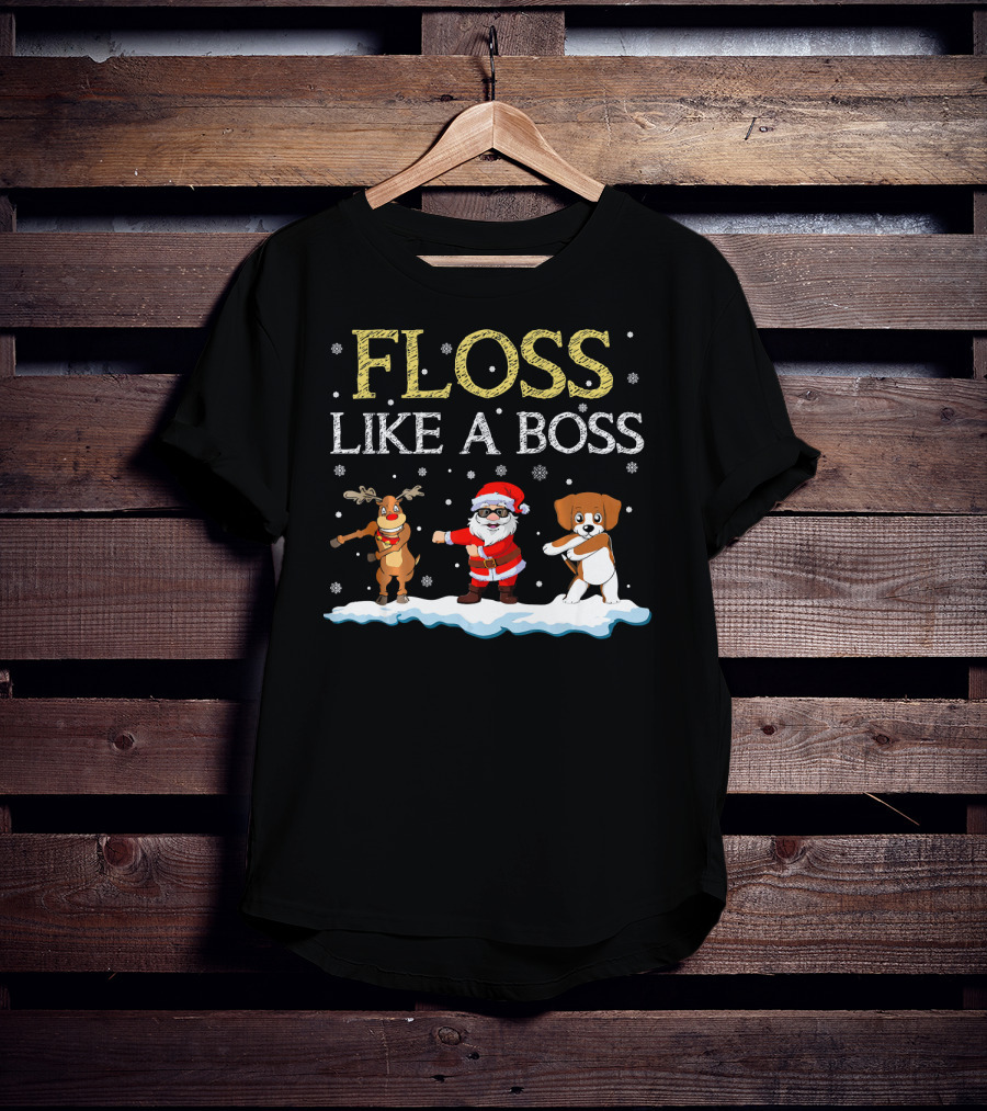 Floss Like A Boss Dancing Santa Beagle Reindeer Christmas T-Shirt