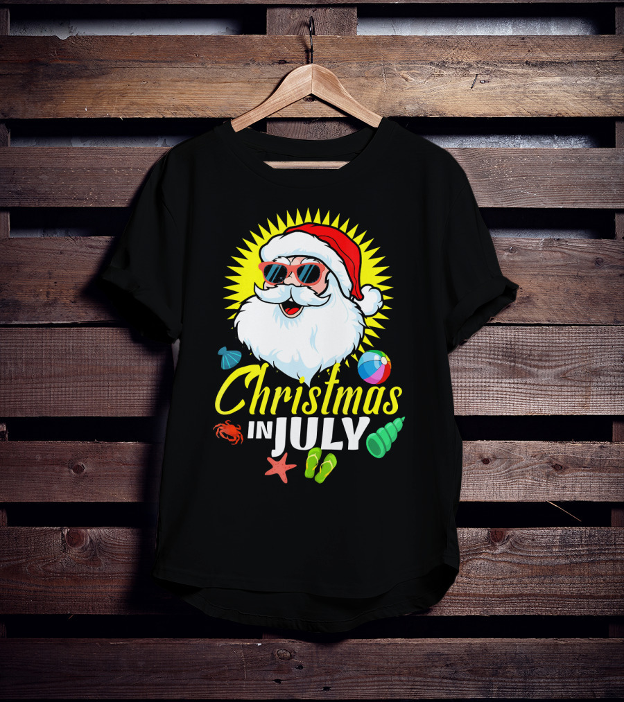 Santa Beach Holiday Christmas In July Fun T-Shirt