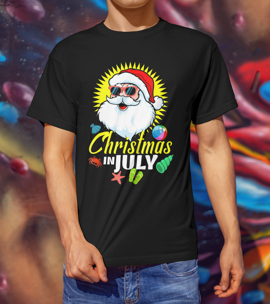 Santa Beach Holiday Christmas In July Fun T-Shirt