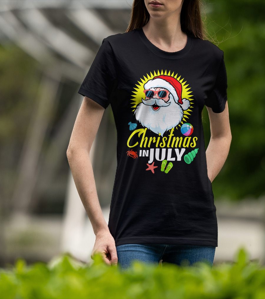 Santa Beach Holiday Christmas In July Fun T-Shirt