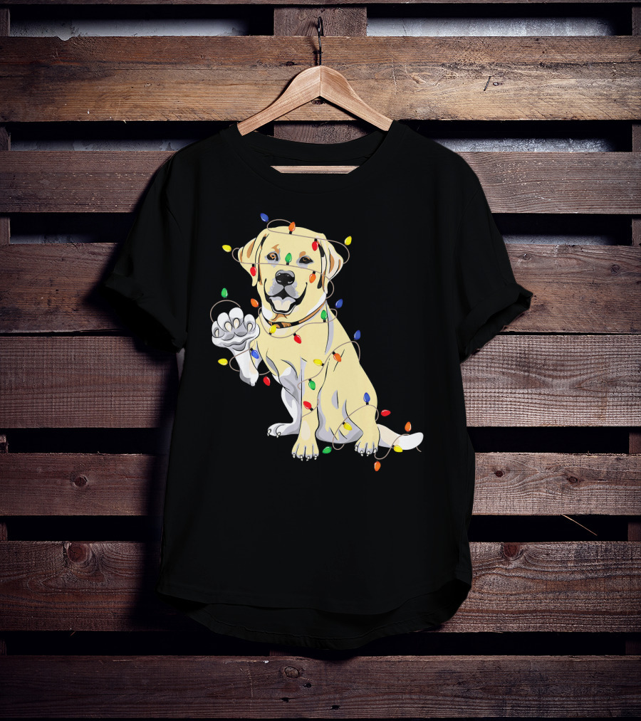 Labrador Retriever Wrapped In Christmas Lights With My Festive Lab T-Shirt