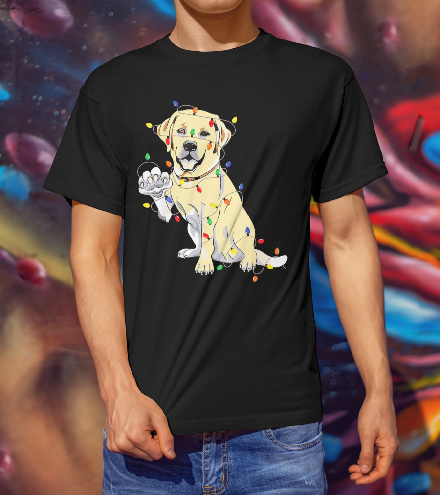 Labrador Retriever Wrapped In Christmas Lights With My Festive Lab T-Shirt