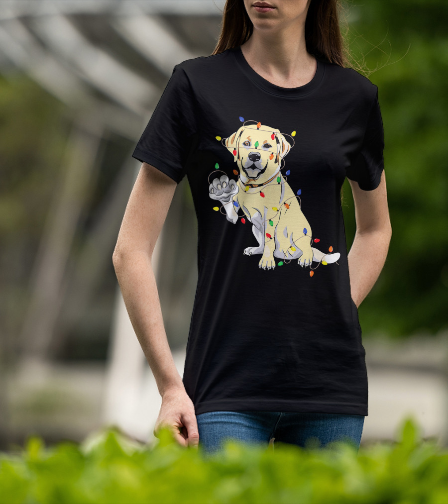 Labrador Retriever Wrapped In Christmas Lights With My Festive Lab T-Shirt