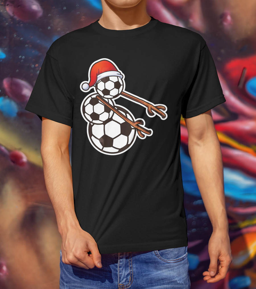 Snowman Floss Soccer Christmas Santa Hat Soccer Ball Snowman T-Shirt
