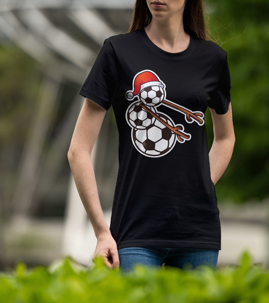 Snowman Floss Soccer Christmas Santa Hat Soccer Ball Snowman T-Shirt