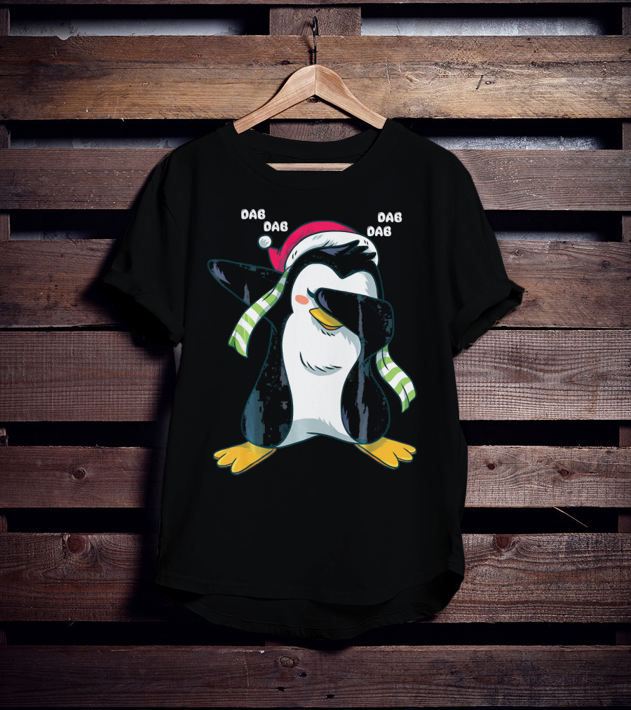 Dab Dab Dab Christmas Penguin Santa Hat And Scarf T-Shirt