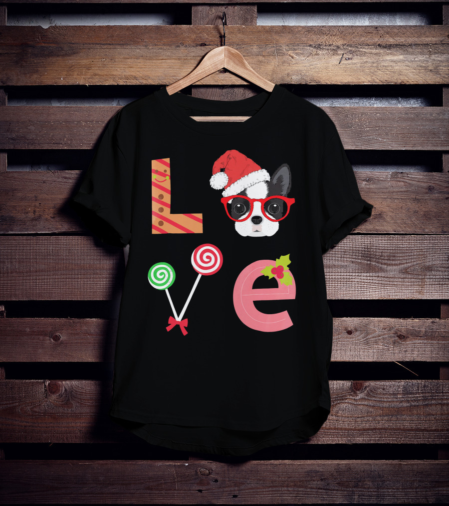 Love Boston Terrier Santa Christmas Dog Sweater Holiday T-Shirt