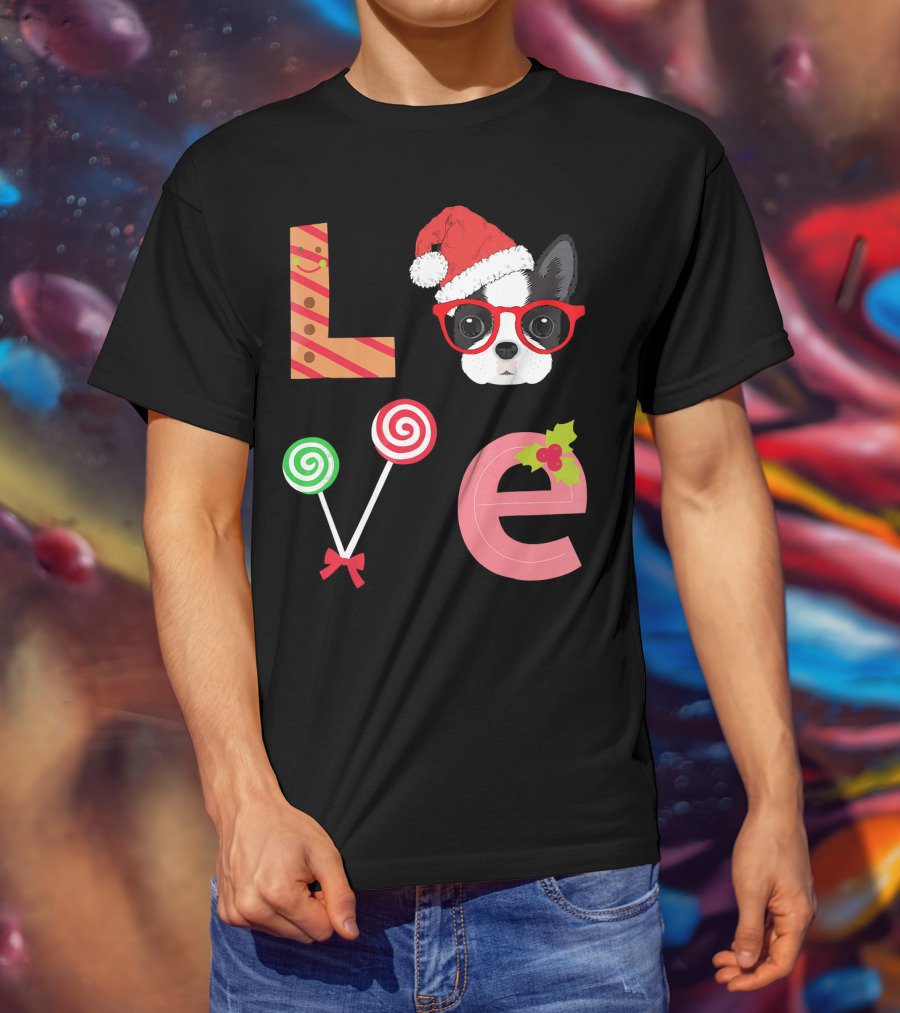 Love Boston Terrier Santa Christmas Dog Sweater Holiday T-Shirt