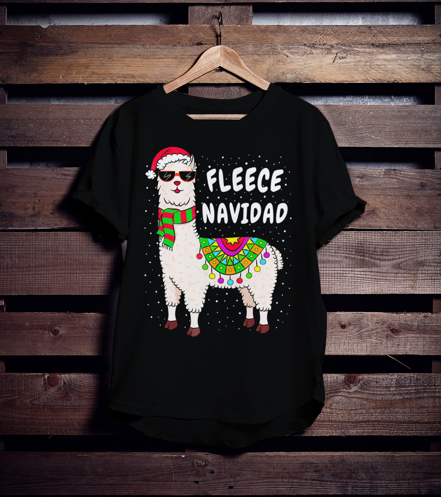 Fleece Navidad Christmas Llama Santa Hat Holiday T-Shirt