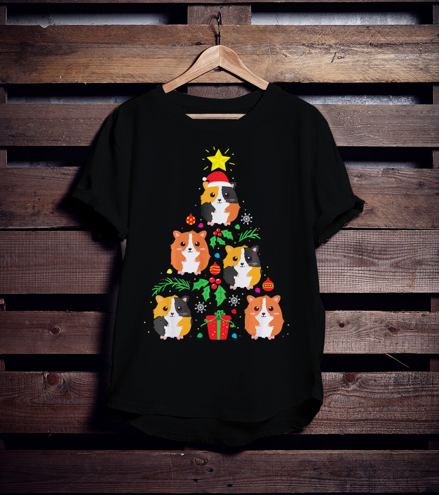 Guinea Pig Christmas Tree Santa Hat Festive T-Shirt