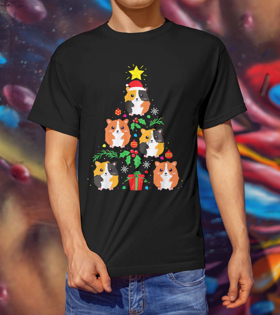 Guinea Pig Christmas Tree Santa Hat Festive T-Shirt
