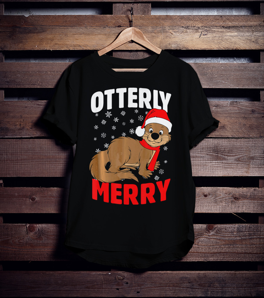 Otterly Merry Funny Ugly Christmas Sea River Otter T-Shirt