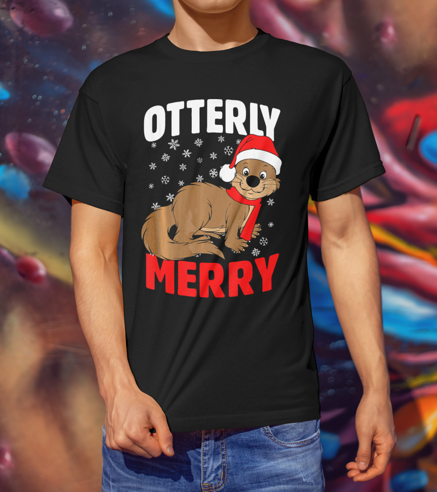 Otterly Merry Funny Ugly Christmas Sea River Otter T-Shirt
