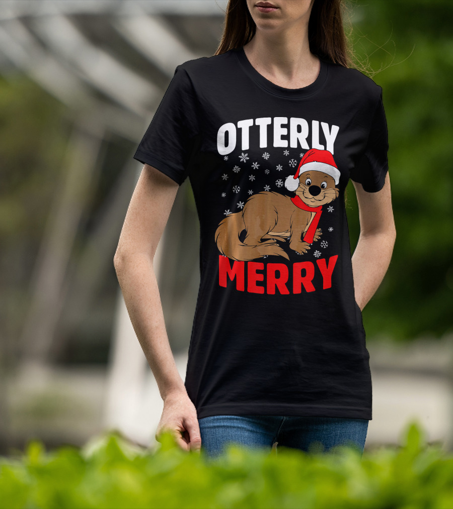 Otterly Merry Funny Ugly Christmas Sea River Otter T-Shirt