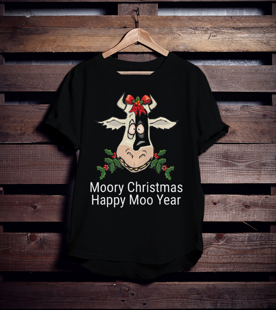 Moory Christmas Happy Moo Year Cow Holiday Spirit T-Shirt