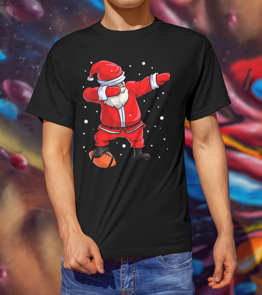 Santa Dabbing With Football Snowflakes T-Shirt