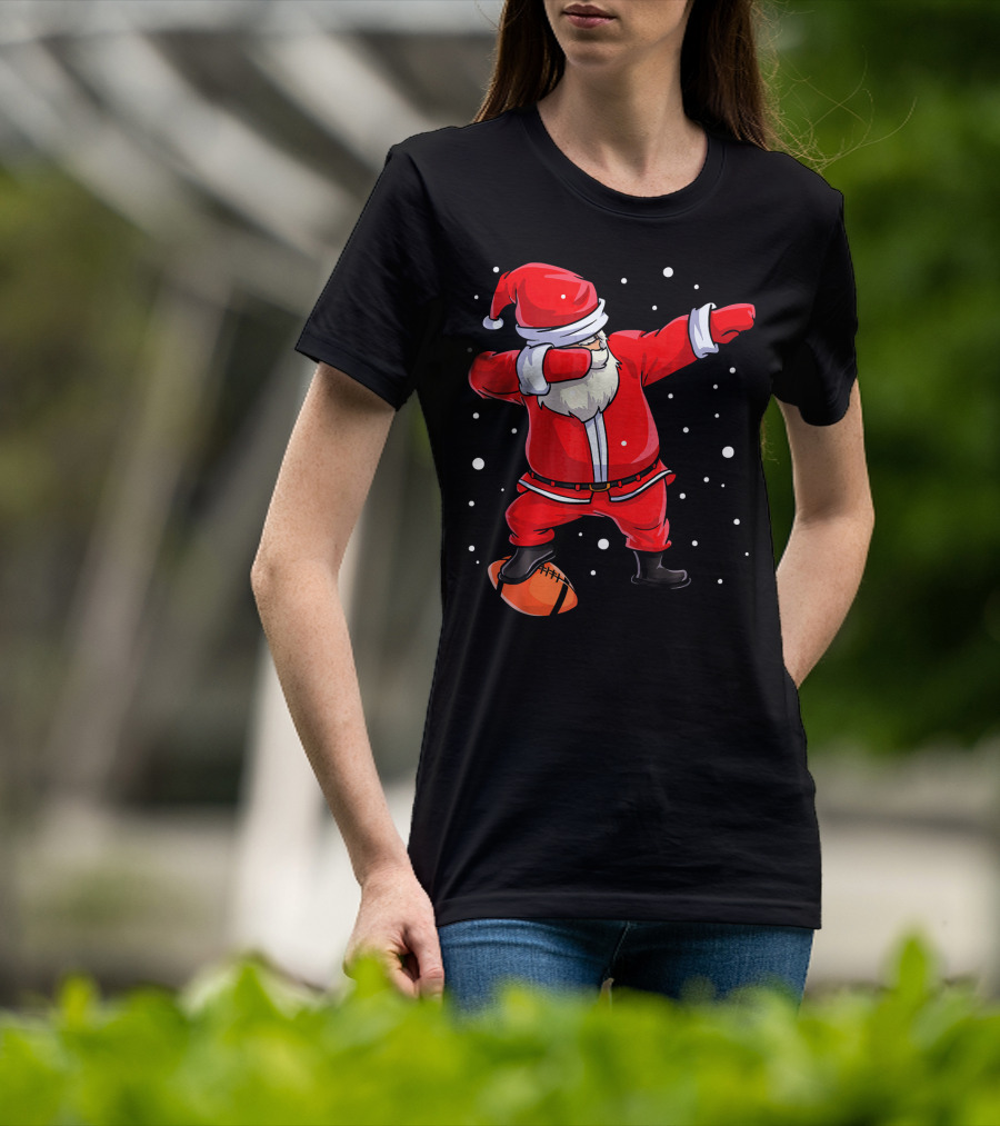 Santa Dabbing With Football Snowflakes T-Shirt