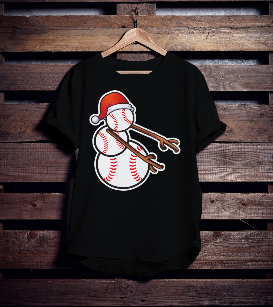 Flossing Snowman Baseballs Santa Hat T-Shirt