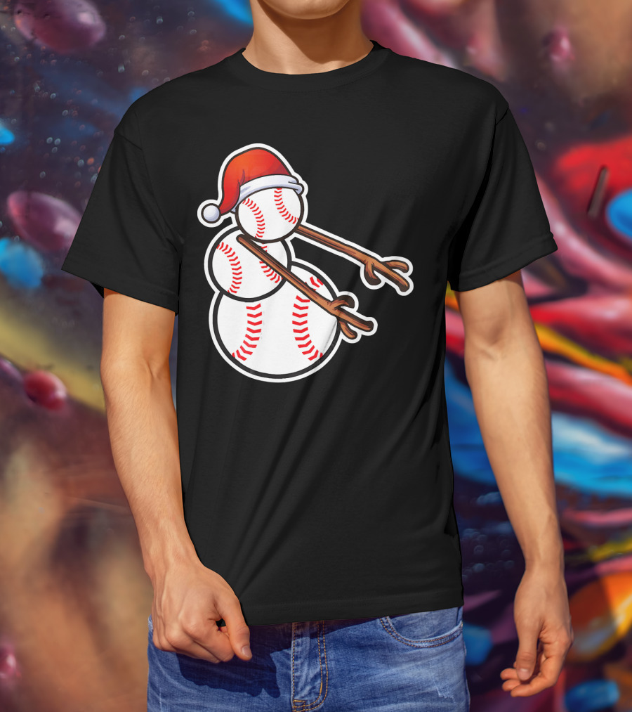 Flossing Snowman Baseballs Santa Hat T-Shirt