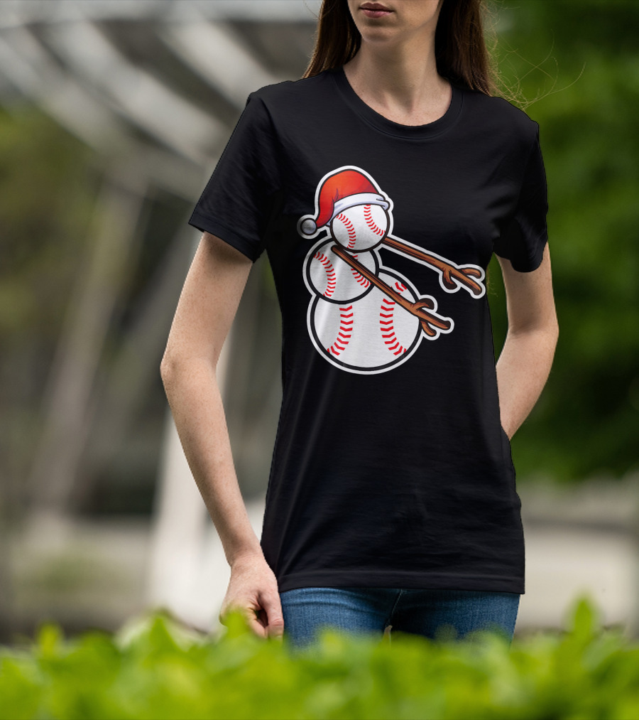 Flossing Snowman Baseballs Santa Hat T-Shirt