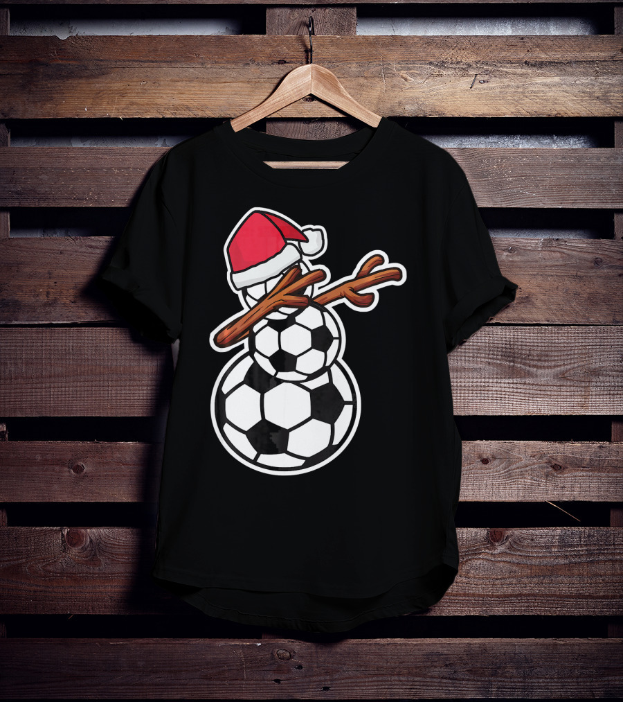Dabbing Soccer Snowman With Santa Hat T-Shirt
