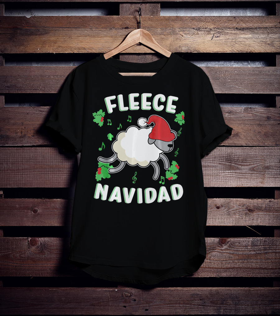 Fleece Navidad Lamb Christmas Xmas Santa Hat Music Notes Hollys T-Shirt