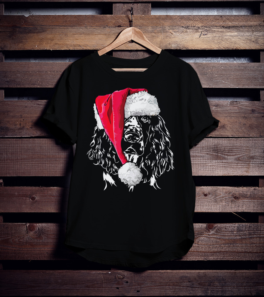 Funny Springer Spaniel Santa Hat Holiday Dog T-Shirt