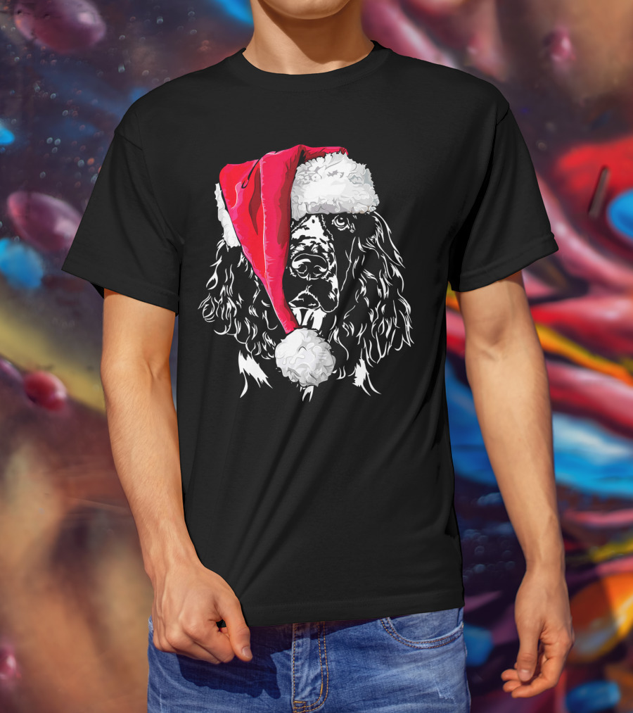 Funny Springer Spaniel Santa Hat Holiday Dog T-Shirt