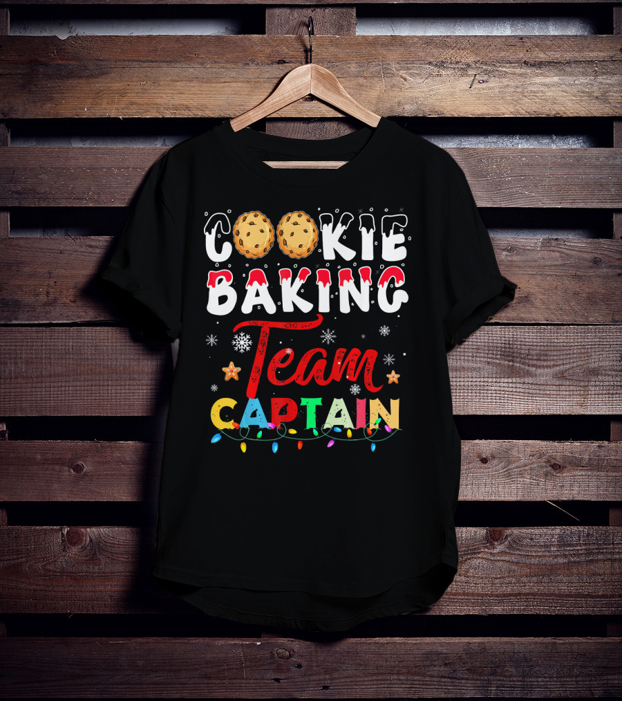 Christmas Cookie Baking Team Captain Holiday Lights Snowflakes Decor T-Shirt